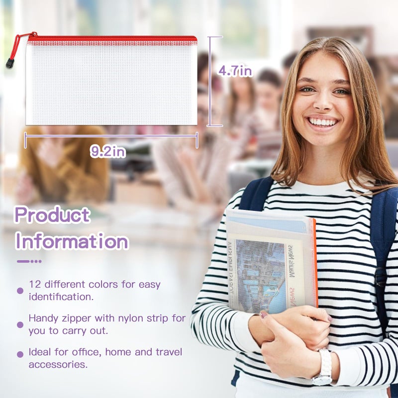 Umriox أكياس أقلام رصاص من أومريوكس مقاس 9.2 × 4.7 بوصة (12 لونًا و36 عبوة) أكياس أقلام رصاص شفافة مع سحاب لتخزين مستحضرات التجميل أثناء السفر - Image 4